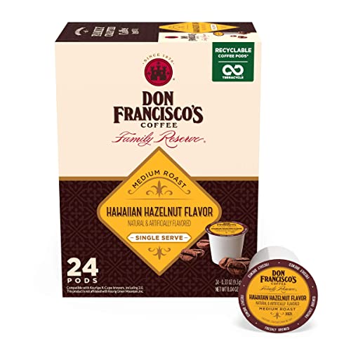 Don Francisco's Hawaiian Hazelnut Flavored Medium Roast Coffee Pods - 24 Count - Recyclable Single-Serve Coffee Pods, Compatible with your K- Cup Keurig Coffee Maker
