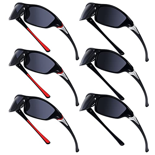 Cindeer 6 Pairs Men's Polarized Sunglasses Wrap Around Sunglasses Sports Sunglasses UV Protection Sun Glasses for Hiking Running (Red with Gray, Black)