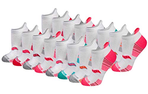 Saucony Women's Multipack Performance Heel Tab Athletic Socks, White Assorted (16 Pairs), Large