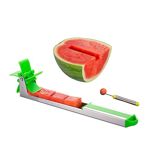 Watermelon Windmill Cutter Slicer, YIDADA Stainless Steel Shape Fruit Tools Quickly Cut Tool Kitchen Gadgets with Melon Scoop