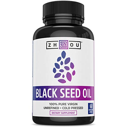 Zhou Nutrition Black Seed Oil Capsules, 100% Virgin, Cold Pressed Source of Omega 3 6 9, Super Antioxidant for Immune Support, Joints, Digestion, Hair & Skin, 60 Caps