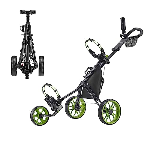 CaddyTek CaddyLite 11.5 V3 3 Wheel Golf Push Cart - Superlite Deluxe, Lightweight, Easy to Fold Caddy Cart Pushcart, Black/Lime