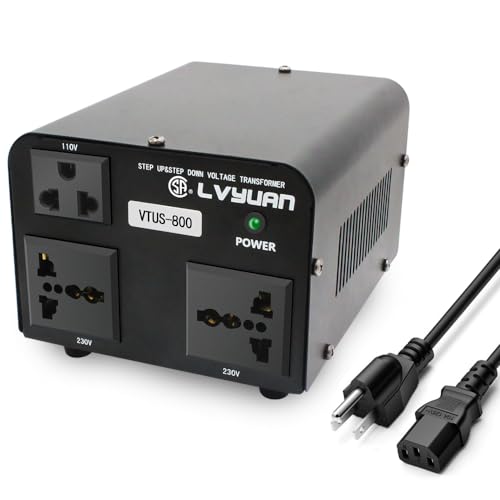 Cantonape Voltage Transformer Converter 800 Watt Step Up/Down Convert from 110-120 Volt to 220-240 Volt and from 220-240 Volt to 110-120 Volt with 1 US Outlets, 2 Universal Outlets