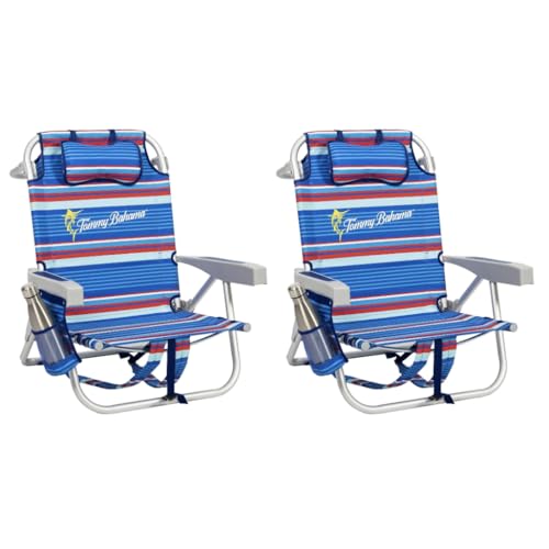 Tommy Bahama Backpack Beach Chair 2 Pack (Sailfish and Palms), Aluminum, Multicolor