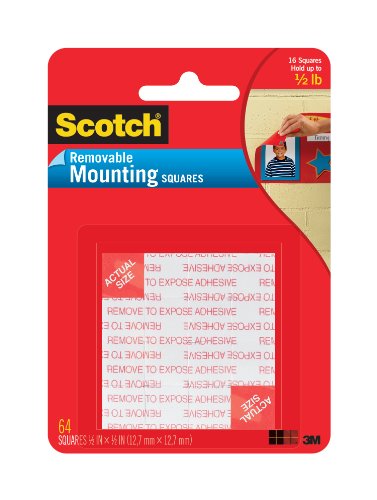 Scotch Removable Mounting Squares Clear, 1/2-in x 1/2-in, 64-Squares, Removable Double-Sided Mounting Squares, Removes Easily Without Leaving any Residue, Hangs Artwork, Photos & More (108-SML)