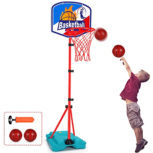 Basketball Hoop for Kids Toddler Toys Portable Adjustable Height 2.9FT-6.2FT Mini Basketball Hoops Indoor Goals Toys with 2 Balls Girl Boy 3 4 Year Old Age 2-4 4-6 Yard Backyard Game