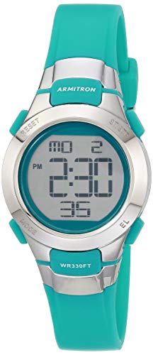 Armitron Sport Women's 45/7012TEL Digital Chronograph Teal Resin Strap Watch, 27mm, Teal/Silver