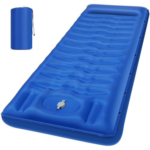 GLMNES Sleeping Pad, Ultralight Thicken Inflatable Sleeping Pad for Camping, Built-in Pump, Great for Camping, Hiking, Carry Bag, Repair Kit, Compact & Lightweight Air Mattress(Blue)