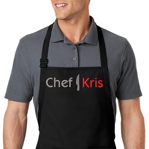 PLACE4PRINT Embroidered Chef Apron with Custom Name a Great Gift Adult Premium Quality