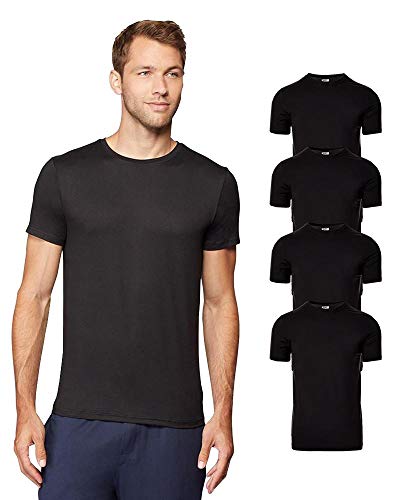32 Degrees Mens 4 Pack Cool Quick Dry Active Basic Crew T-Shirt, Black, XX-Large