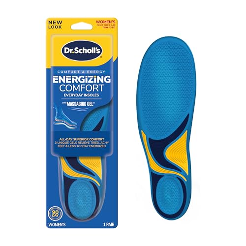 Dr. Scholl’s Energizing Comfort Everyday Insoles with Massaging Gel, On Your Feet All-Day Energy, Shock Absorbing, Arch Support, Trim Inserts to Fit Shoes, Women's Size 6-10, 1 Pair