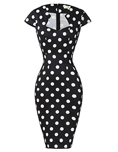 GRACE KARIN Women's Black White Polka Dots Pencil Dress Knee Length Wear to Work Dress