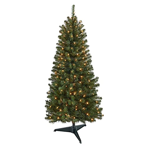 New One 5 Feet Christmas Tree Prelit Artificial Christmas Everett Pine Tree, with 424 Branch Tips, 200L Incandescent Clear Lights
