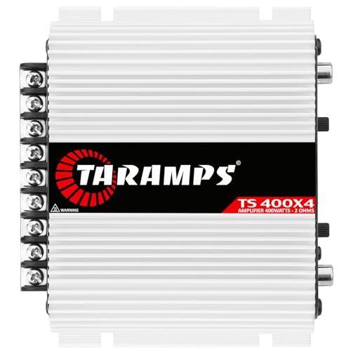 Taramps TS 400x4 400 watts RMS 4 Channels Full Range Car Audio Amplifier, 2 Bridged Channels, RCA Input Class D, Output Power, Multichannel Amplifier System, Small