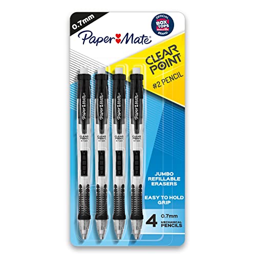 Paper Mate Clearpoint Mechanical Pencils 0.7mm, HB #2 Pencil Set, Art Supplies, Teacher Supplies, Sketching Pencils, Drafting Pencils, College School Supplies, Black Barrels, 4 Count