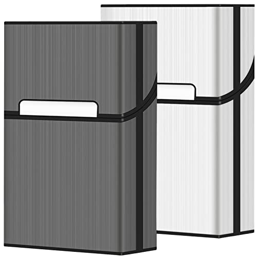 roygra Cigarette Case, Brushed Aluminum Magnetic 20 Capacity - 2 Pack (Gray+Silver, 85mm King Size)