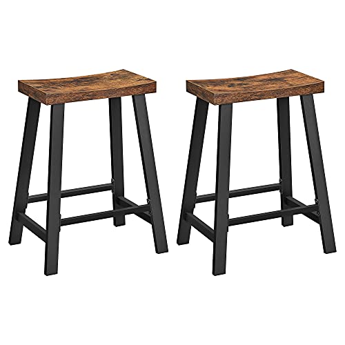 VASAGLE Bar Stools, Set of 2 Bar Chairs, Kitchen Breakfast Bar Stools with Footrest, 23.6 Inches High, Industrial in Living Room, Party Room, Rustic Brown and Black ULBC074B01