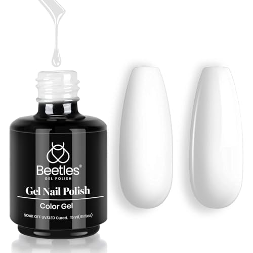 Beetles Gel Nail Polish, 1 Pcs 15ml White Color Soak Off Gel Polish Nail Art Manicure Salon DIY Gel Nail Design Decoration at Home Nail Lamp Needed Nails Manicure Kit Gift