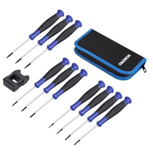 WORKPRO 10-Piece Precision Screwdriver Set with Pouch, Phillips, Slotted, Torx Star, Magnetic Screwdriver Repair Tool Kit, Non-Slip Grip, for Eyeglass, Watch, Computer, Laptop, Phone