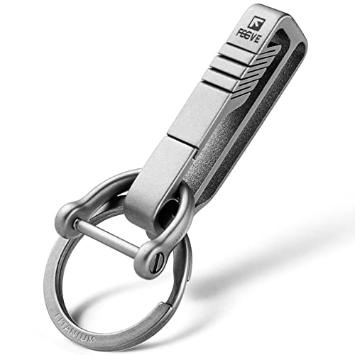 FEGVE Small Titanium Key Clip Keychain Carabiner Belt Clip with Detachable Key Ring and D-shaped keyring,Key Fob Holder Key Chain for Men (Dark Grey)