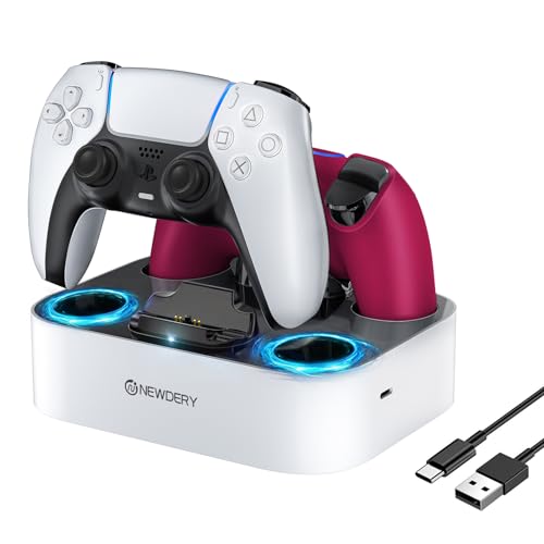 NEWDERY PS5 Controller Charger Station Compatible with Dualsense Edge Controller, Fast Charging Dock Stand with Cable, Dual Controller Charging Station for Playstation 5 &for DualSense Edge Controller