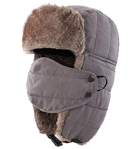 Connectyle Trooper Trapper Hat with Mask Warm Winter Hats for Men Women Ear Flaps Hunting Hat Grey