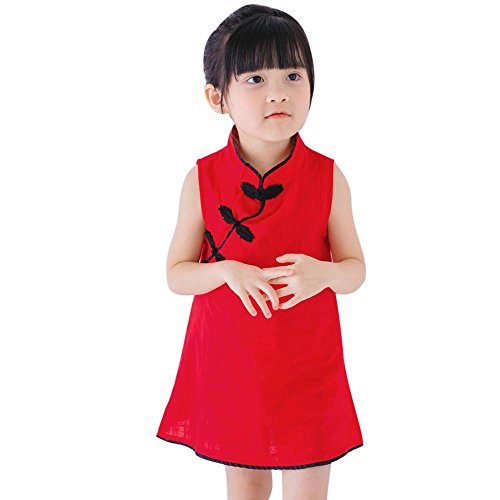 Muzuld Baby Cute Chinese Style Sleeveless Solid Color Cheongsam Dress Toddler Girls Summer Party Wedding Dresses 1-6 Years