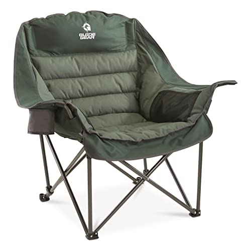 Guide Gear Oversized XL Padded Camping Chair, Portable, Folding, Large Camp Lounge Chairs for Outdoor, Adults, Men and Women, Heavy-Duty 400-lb. Capacity, with Cup Holder
