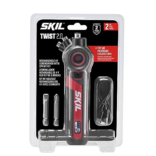 SKIL Twist 2.0 Rechargeable 4V Screwdriver with Pivoting Head, Torque Setting, USB-C Charging Cable & 2PC Bit Set-SD5619-01