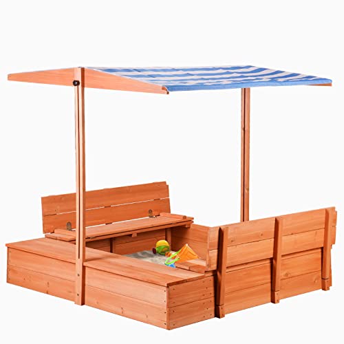 Kids Wooden Sandbox with Cover for Backyard Garden,Sand Box with Adjustable Canopy,Kids Outdoor Play Equipment Sand Protection Bottom Liner 47X47in.
