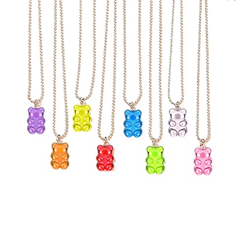 GBAHFY 8 Pcs Colorful Resin Gummy Bear Pendant Necklace Cute Transparent Rainbow Candy Color Bear Chain Necklaces Accessories Lovely Animal Punk Party Jewelry for Women Girls Gifts (8 PCS)