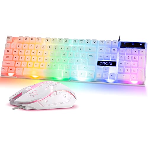 CHONCHOW RGB Gaming Keyboard and Mouse Combo,USB Wired Light Up Keyboard, Rainbow LED Lit Backlight Keyboard Mouse Set for Computer Windows PC PS4 Xbox Laptop iMac Resberry Pi