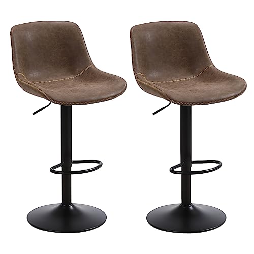 Ermnois Bar Stools Set of 2, Swivel Counter Height Barstools with Back, Adjustable Modern Bar Chairs, Tall Armless PU Leather Kitchen Island Stool, Brown