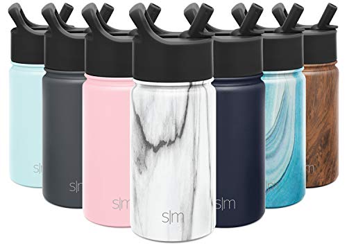 Simple Modern Kids Water Bottle with Straw Lid Vacuum Insulated Stainless Steel Metal Thermos Bottles | Reusable Leak Proof BPA-Free Flask for School | Summit Collection | 14oz, Carrara Marble
