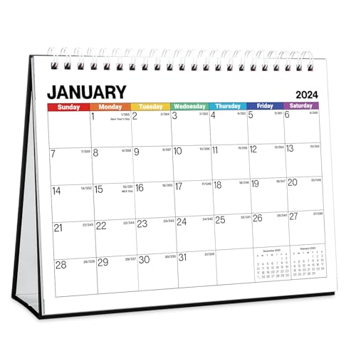 Dunwell Standing Desk Calendar 2024, Use 8x6 Small Desk Calendar as Stand Up Desk Calendar, Colorful Desk Top Calendar, 8 x 6 Easel 2024 Office Calendar, Triangle Popup Calendar