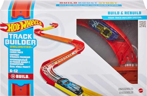 Hot Wheels Toy Car Track Set, Track Builder Unlimited Playset Premium Curve Pack, 16 Component Parts & 1:64 Scale Vehicle