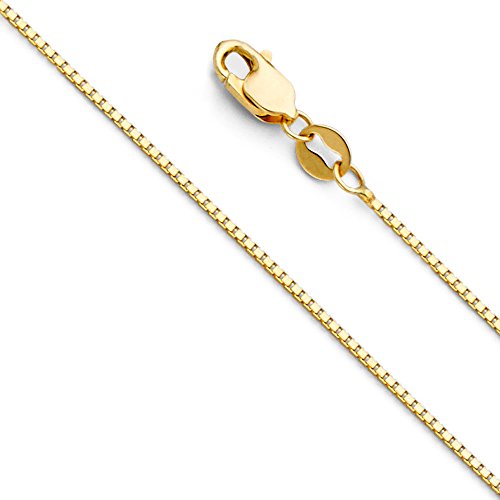 14k REAL Yellow Gold Solid 0.9mm Box Link Chain Necklace with Lobster Claw Clasp - 18'