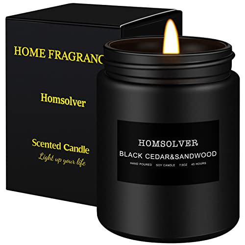 Homsolver Scented Candles, Black Cedar & Sandwood Candles for Men, Candles for Home Scented, Aromatherapy Soy Candles, 50 Hour Burn, Ideal Gifts for Men