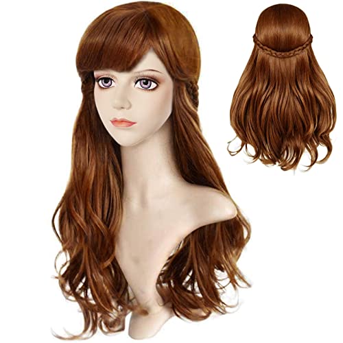 JoneTing Brown Wig【+Wig Cap】 Princess Wig for Cosplay Brown Cosplay Long Wavy with Bangs Wig for Women Halloween Christmas Costume Party