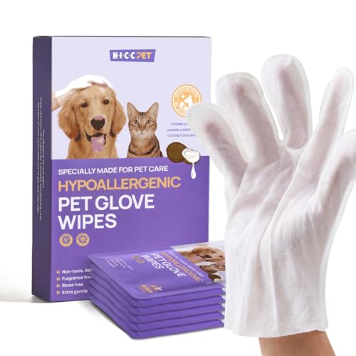 HICC PET Cleaning Deodorizing Bathing Wipes for Dogs & Cats, Hypoallergenic Dog Cleaning Glove Wipes with Coconut Oil Nourishing Grooming Fur, Cat Cleaning Wipes for Daily Care and Traveling