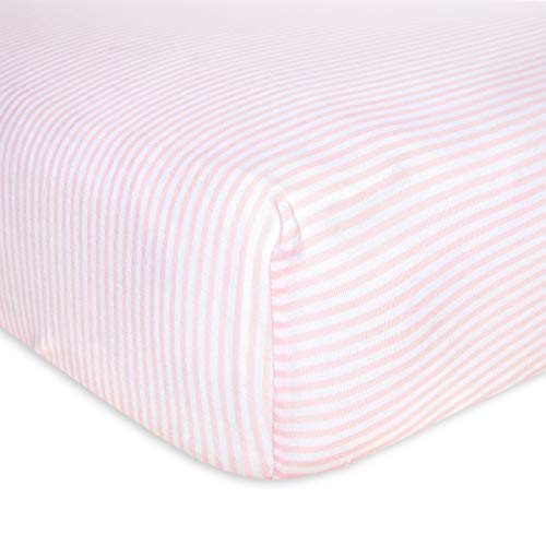 Burts Bees Baby Stripe Fitted Crib Sheet Organic Cotton BEESNUG - Blossom Pink Stripes, Fits Unisex Standard Bed and Toddler Mattress, Infant Essentials, 28 x 52 x 5.5 Inch 1-Pack