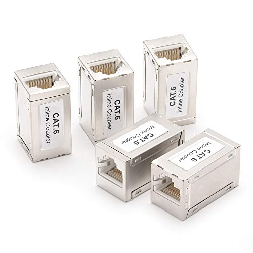 Rapink RJ45 Coupler Shielded Inline Adapter 5 Pack, Ethernet Cable Extender, Ethernet Coupler Female to Female Connector for Cat7/ Cat6/ Cat5e Cable