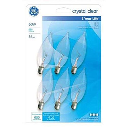 G E Lighting GE 6PK 60W Candle Bulb, 6 Count (Pack of 1)