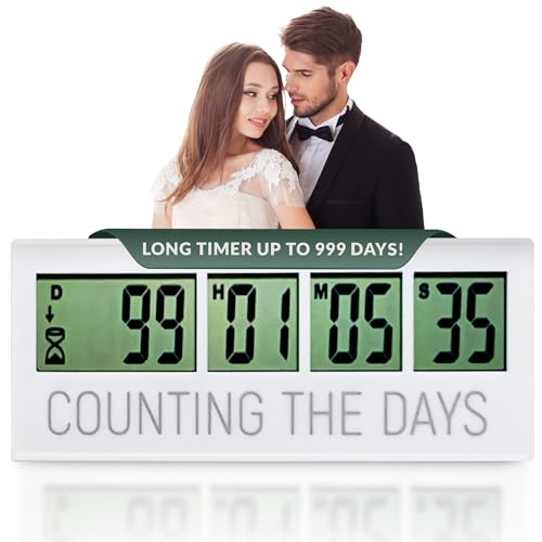 Countables Counting the Days Countdown Clock - Up to 999 Days LCD Digital Timer - Easy to Set & Read Reusable Count Down Timer for Retirement, Wedding, Christmas, Holiday,Baby Due Date,Birthday & More