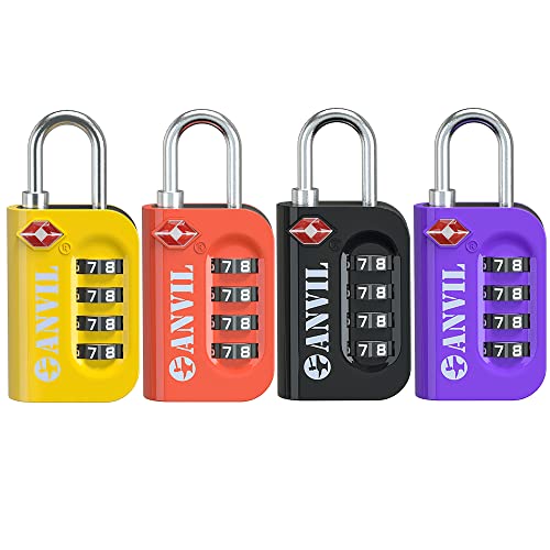 TSA Approved Luggage Lock - 4 Digit Combination Padlocks - Travel Locks for Suitcases & Baggage (4 Colors)