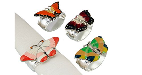 Hans Turnwald Set 4 Butterfly Enamel Napkin Ring Strass Stones Silverplate Butterflies Signed