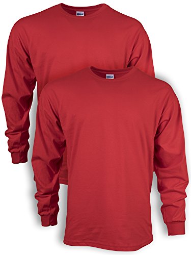 Gildan Men's Ultra Cotton Long Sleeve T-Shirt, Style G2400, Multipack, Red (2-Pack), Large