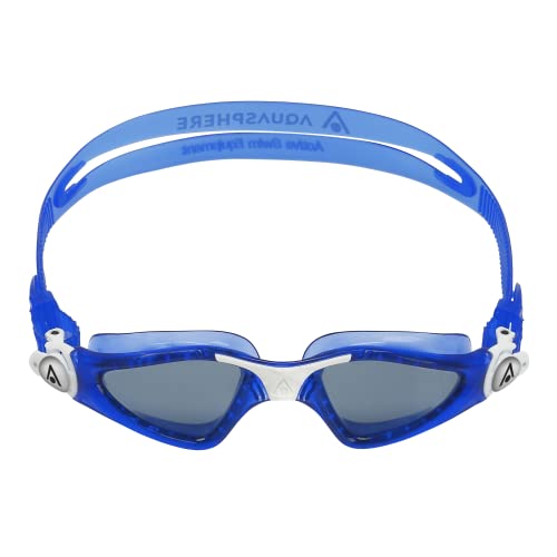Aqua Sphere Kayenne Jr Kids Swim Goggles - Junior Oversized Anti-Scratch Lens Design, Comfortable Allergenic Leak Free Fit | Unisex Children, Smoke Lens, Blue+White Frame, One Size