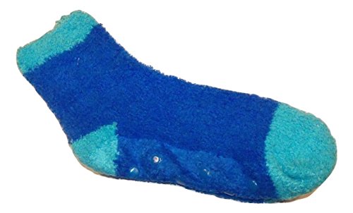 Snugadoo Super Soft Adult Socks ~ Blue with Teal Heel-Toe (One Size, Non-Slip)