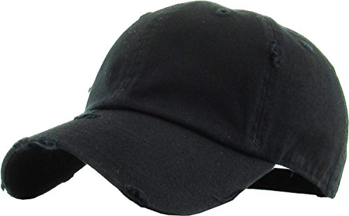 KBETHOS KBE-VINTAGE BLK Vintage Washed Cotton Baseball Cap, Black
